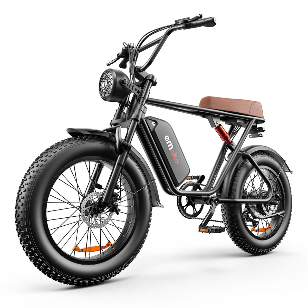 Electric bike with a brown seat on a white background emoko brown