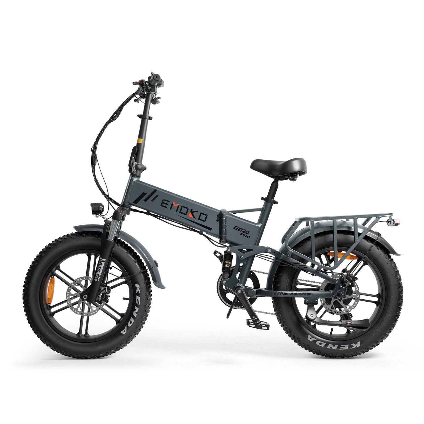 Gray electric bike with 'EMOKO' branding on a white background