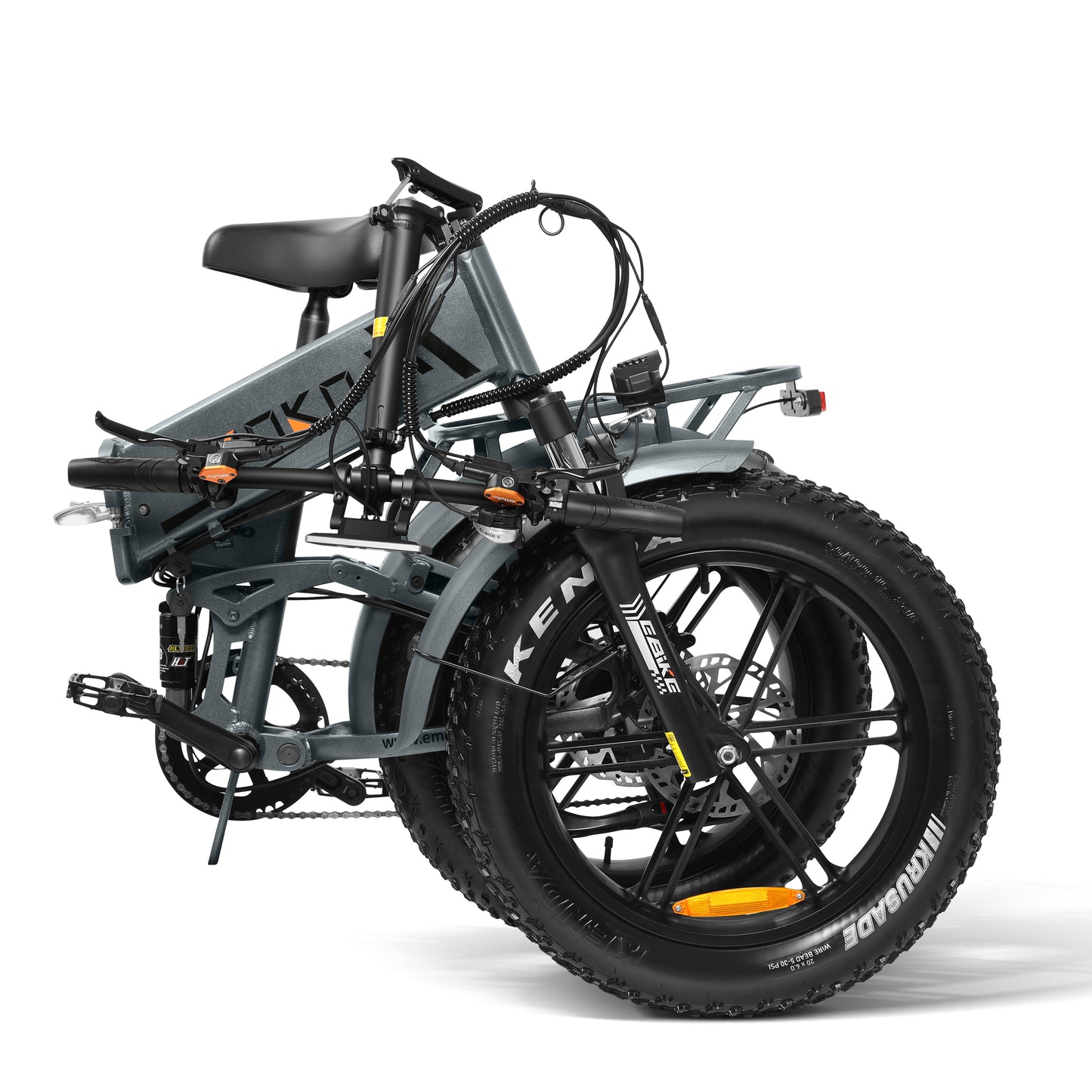 Foldable electric bike with thick tires on a white background
