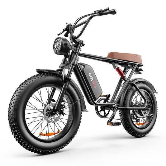 Electric bike with a brown seat on a white background emoko c91