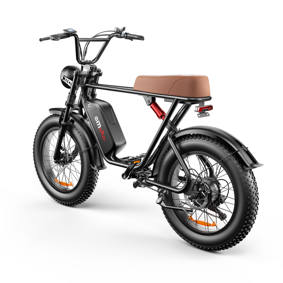 Black electric bike with a brown seat on a white background emoko c91 brown