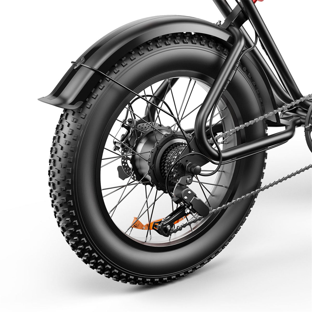 Close-up of a bicycle wheel with knobby tire on a white background emoko c91